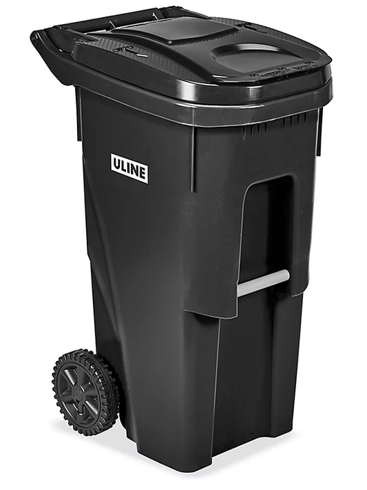 35 Gallon Poly Cart Trash Can with Wheels, Black
